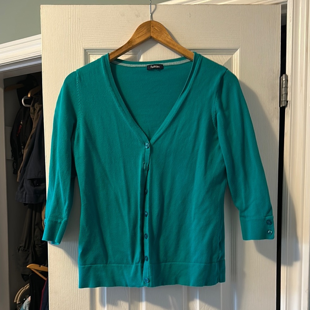 Reitmans Blue and Green Cardigan Sweater Lightweight V-Neck